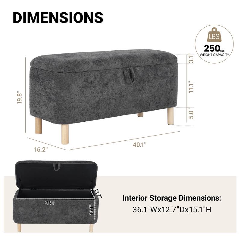 Upholstered Storage Ottoman Bench with Large Hidden Storage Fabric End of Bed Bench