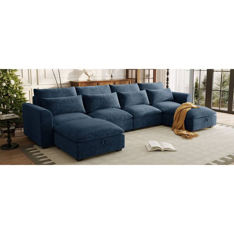 Roomfitters Large U-Shaped Modular Sectional Sofa with 2 Ottomans, Chenille Fabric L-Shaped Corner Couch for Living Room