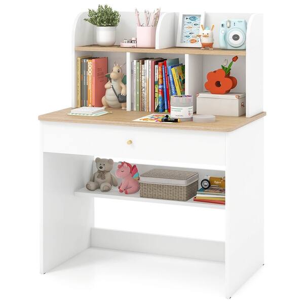 slide 2 of 11, Costway Kids Wooden Study Desk Children Writing Table with Hutch & - See Details White - See Details