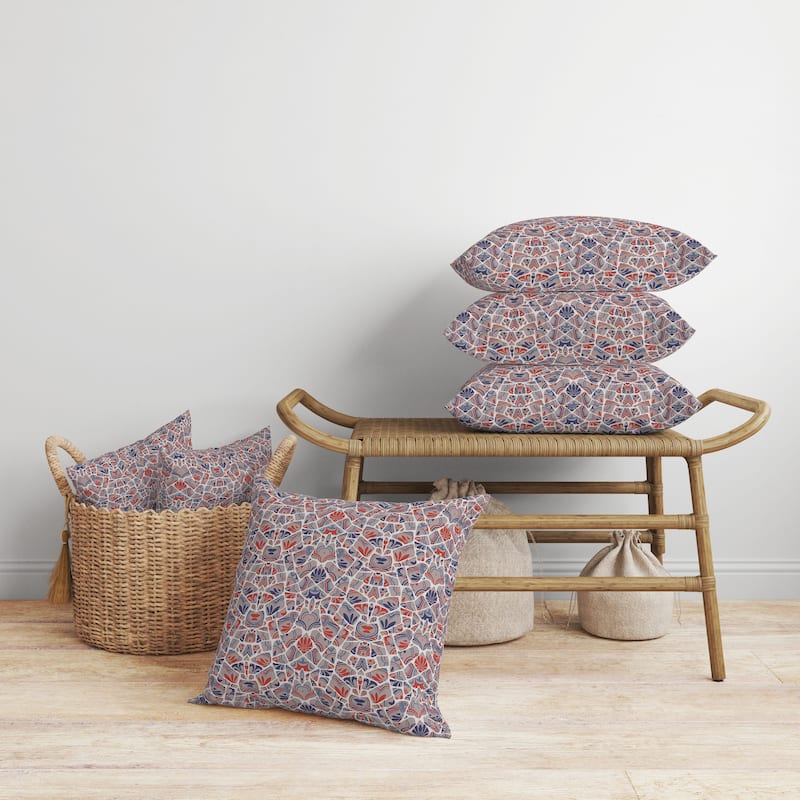 Wildflower Lagoon Faux Suede Reversible Throw Pillow Red and Blue