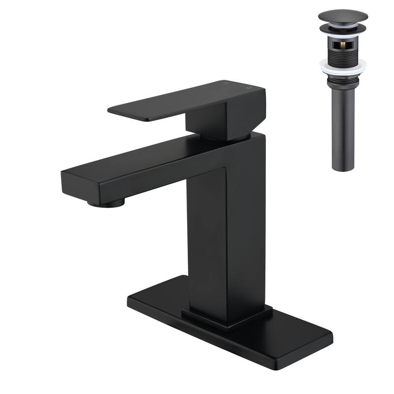 Single Handle Bathroom Sink Faucet with Pop-Up Drain (with Overflow) - Matte Black