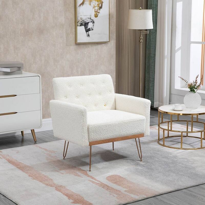 Modern Upholstered Velvet Accent Chair - Teddy - White
