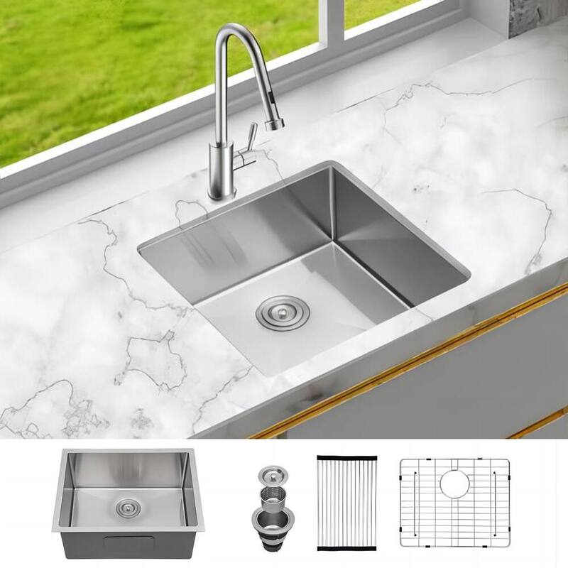 21 In 23 In Undermount Stainless Steel Kitchen Sink Single Bowl Basin
