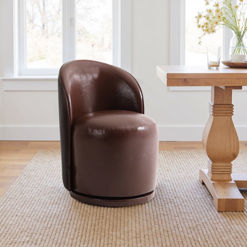 23" W Upholstered Swivel Side Chair for Dining Room, Balcony, Parlour - Red Brown-PU Leather
