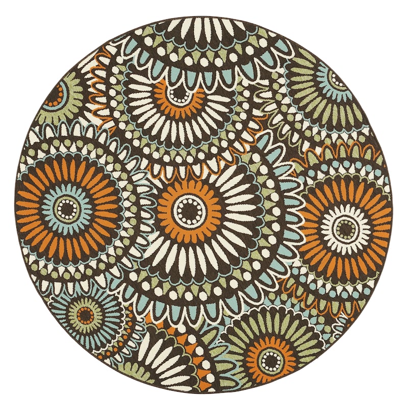 SAFAVIEH Veranda Sissy Indoor/ Outdoor Waterproof Patio Backyard Rug - 5'3" x 5'3" Round - Chocolate/Terracotta