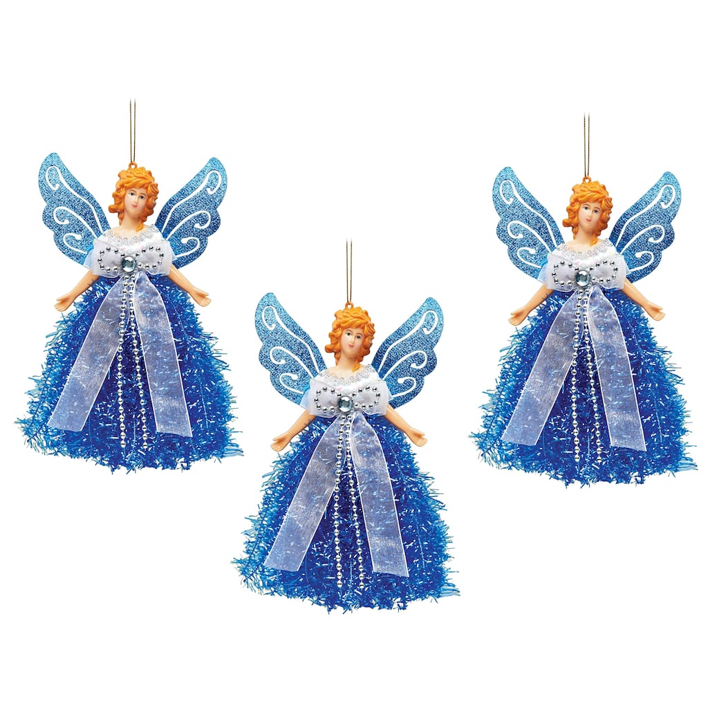 Festive Colorful Angel Christmas Ornaments - Set of 3 - 9.5 x 1.25 x 7