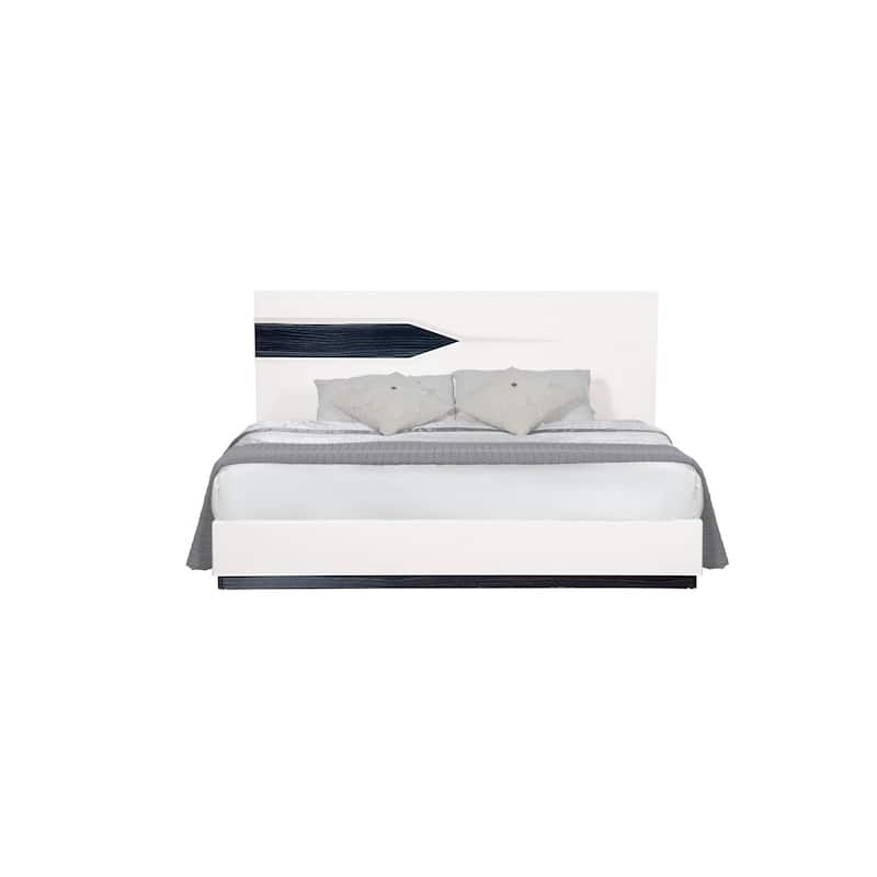 White Tone Bed with Dark Grey Zebrano details On Headboard and Bottom Rail Accent - Queen
