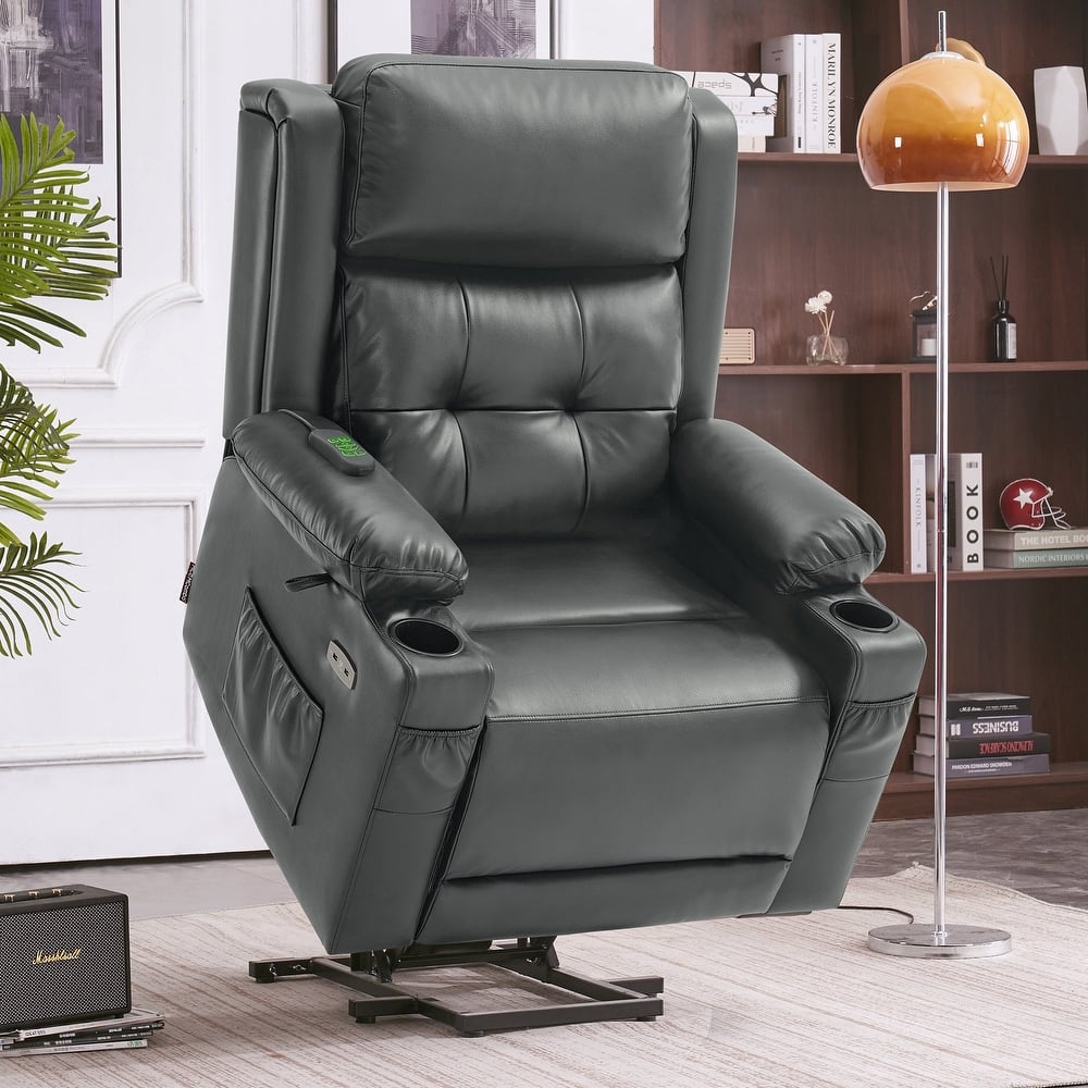 MCombo Large Dual Motor Power Lift Recliner Chair with Massage and Heat for Elderly People, Faux Leather