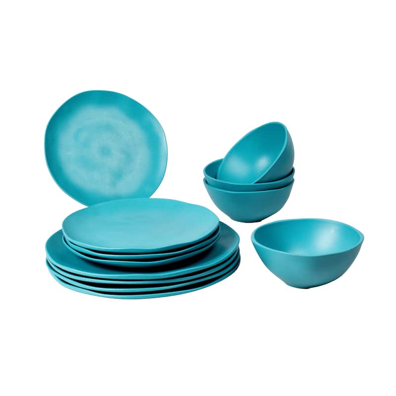 Abode Homewares Organic Coupe Wheat PP Dinnerware Set - Blue - 12-Piece - Blue - 12 Piece