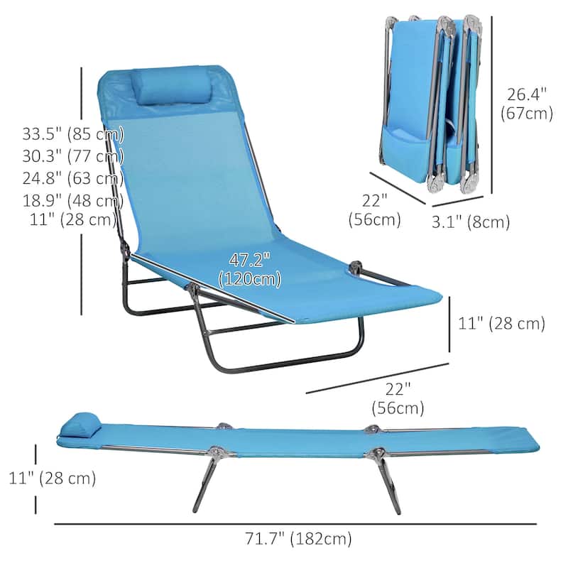 Outsunny Folding Chaise Lounge Pool Chairs, Set of 2 Outdoor Sun Tanning Chairs with Pillow, Six-Position Reclining Back