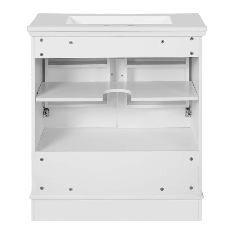 30" Bathroom Vanity with Ceramic Sink - Solid Wood Frame Bathroom Sink Cabinet with Adjustable Shelf