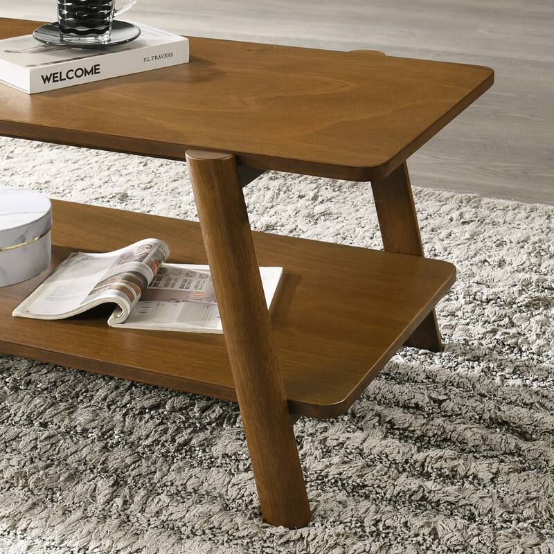 Mid-Century Modern Wood Shelf 3-Piece Coffee Table Set, Walnut Finish