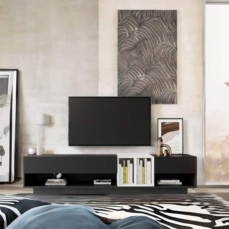 ON-TREND Sleek and Stylish TV Stand with StorageTwo-tone Media Console - Black