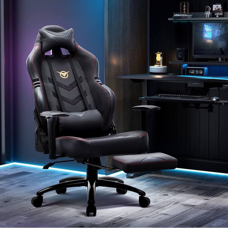 Pro Gaming Throne - 350lb XL Racing Seat with 4D Armrests & Retractable Ottoman, BIFMA Certified for Esports & Streaming