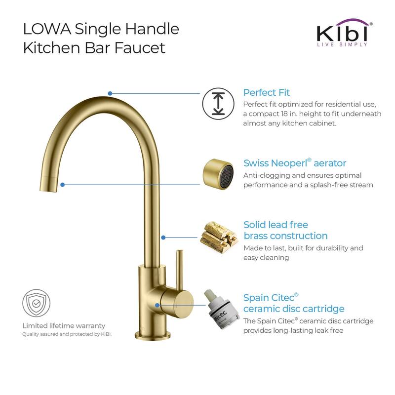 Lead Free Solid Brass High Arc Single Level Bar Prep Kitchen Faucet with Single Handle