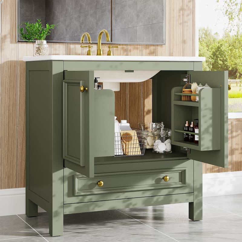 Modern Bathroom Vanity with Sink, Vanity Cabinet with Drawer and Door Organizer