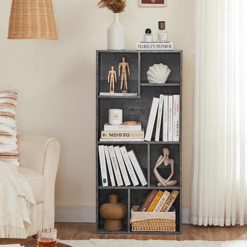VECELO Modern Irregular Shape Tall Bookshelf Multi-Purpose Waterproof Vertical Horizontal Storage for Bedroom Living Room
