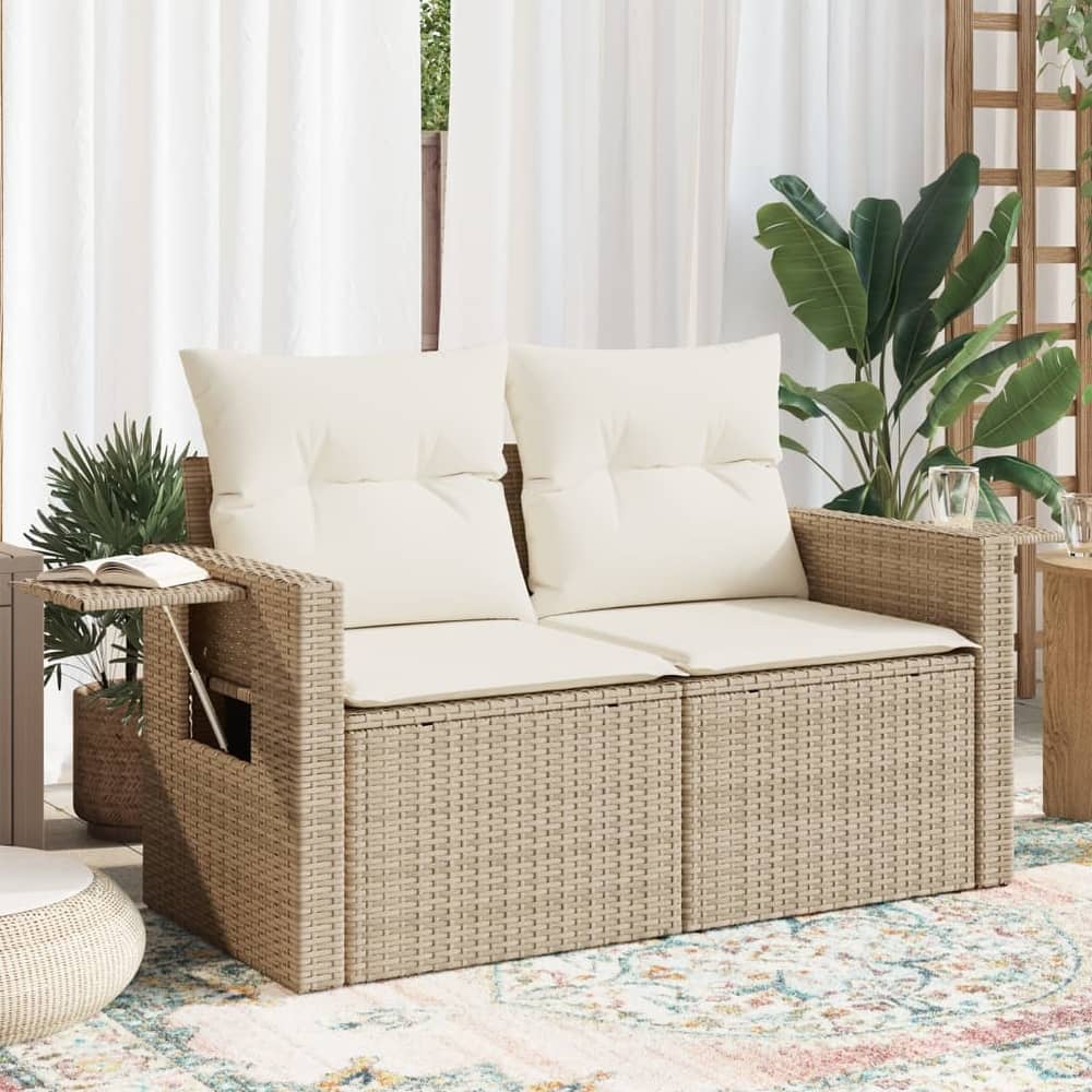 vidaXL Patio Sofa with Cushions 2-Seater Loveseat Modular Couch Poly Rattan - 24.4 x 48.8 x 27.2 in
