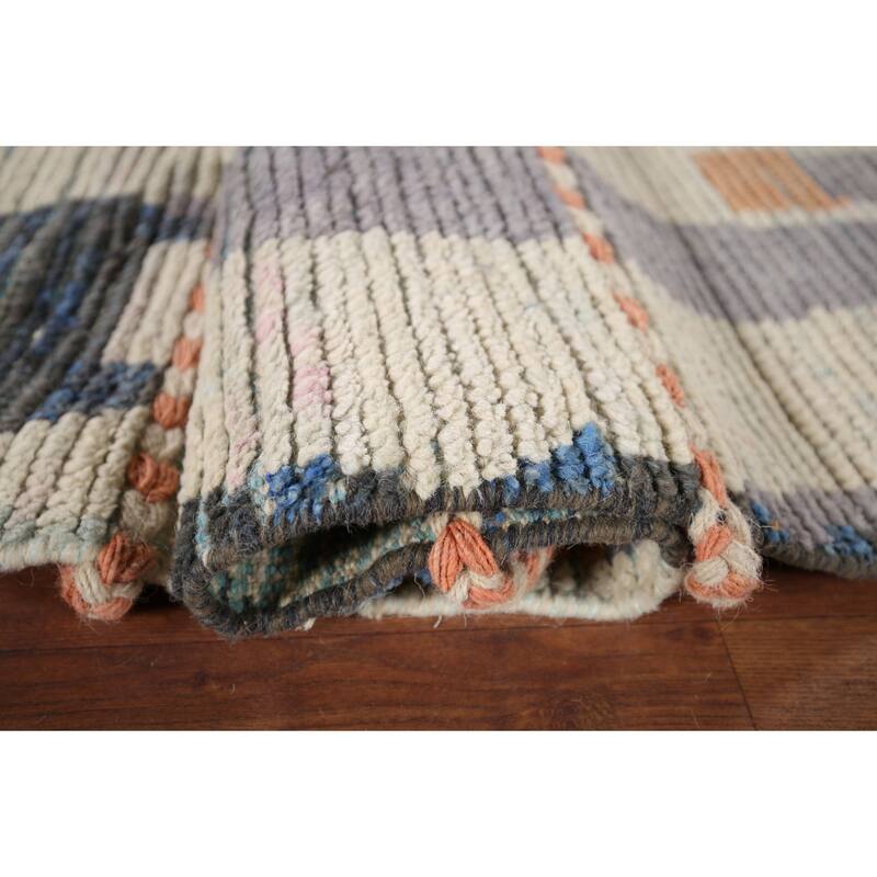 Beige Moroccan Abstract Area Rug Hand-Knotted Wool Carpet - 8'0"x 12'4"