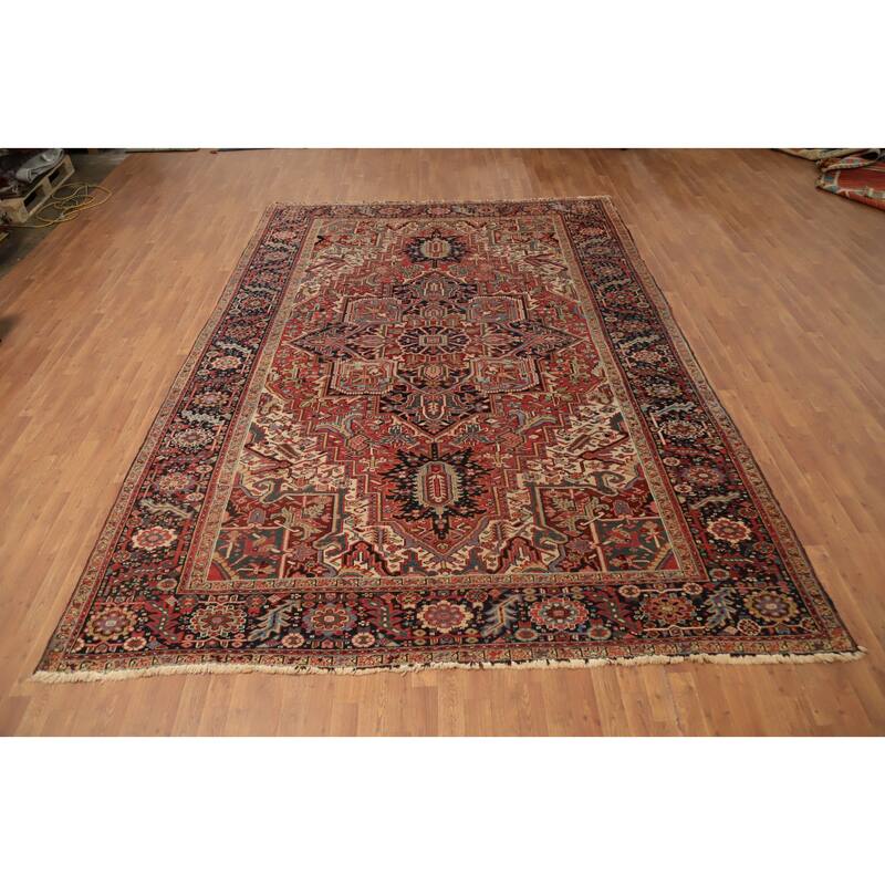 Hand Knotted Oriental 100% Wool Carpet Traditional Medallion Oranges & Rust Heriz (serapi) Area Rug - 12' 11'' X 8' 11''