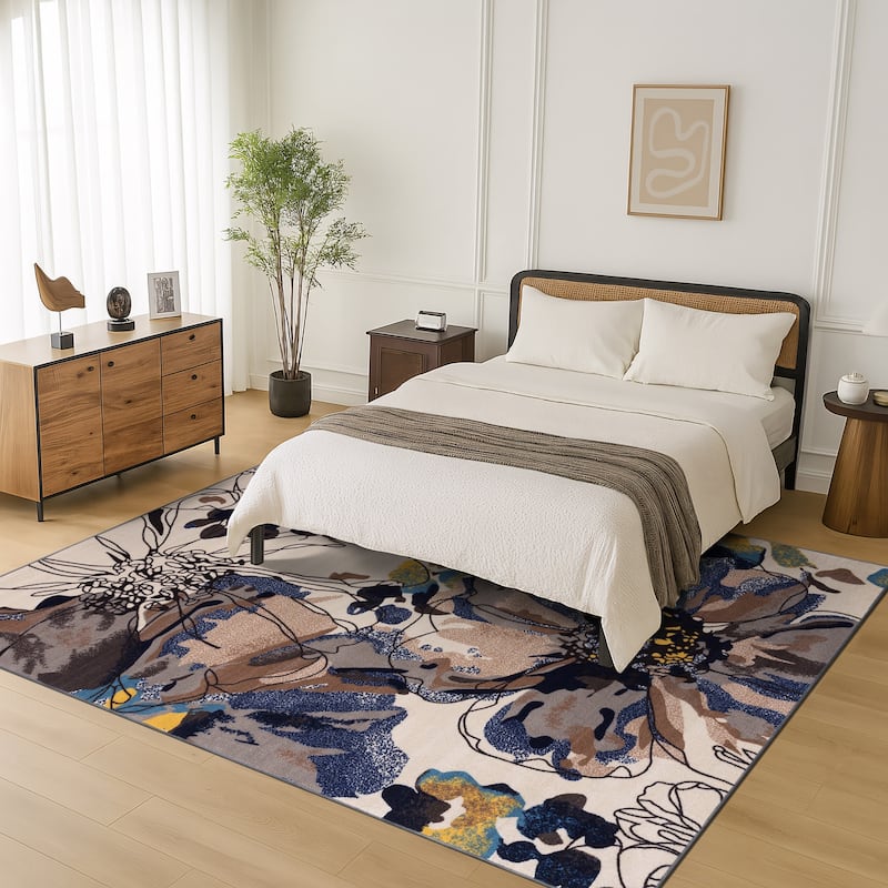 World Rug Gallery Modern Bright Flowers Non-Slip Area Rug Multi