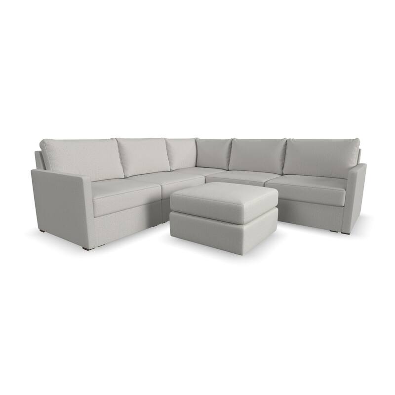 Flex Taupe Fabric 5-Seat Sectional with Narrow Arm and Ottoman - 102" x 35" x 102"