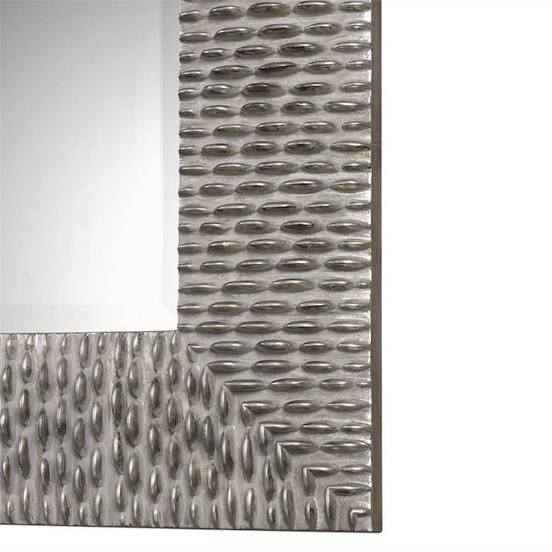 Distressed Wooden Frame Wall Mirror - 40" - Silver