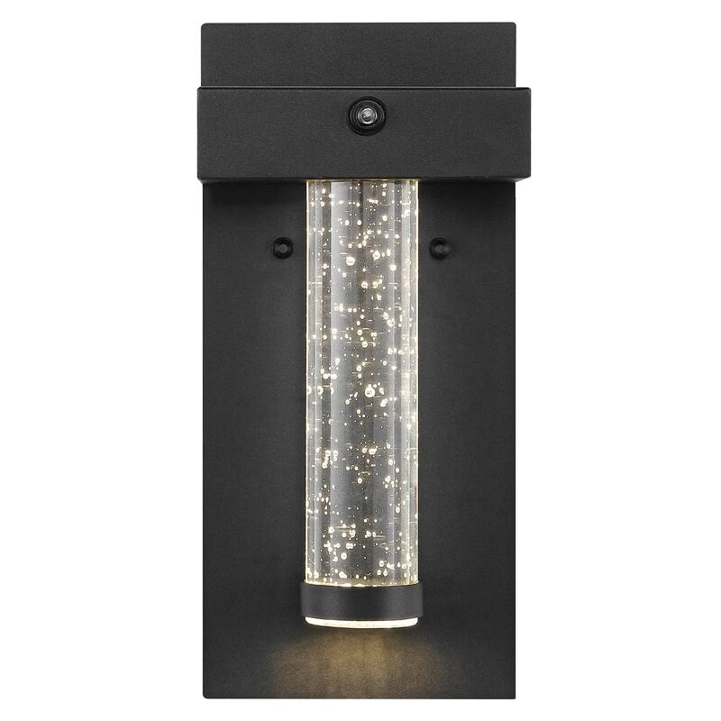 Juno 5.5" 1-Light Minimalist Iron/Seeded Glass with Dusk-to-Dawn Sensor Integrated LED Outdoor Sconce, Black by JONATHAN Y - 5.5