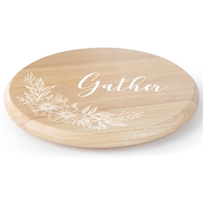 Floral Gather Wreath Round Wood Lazy Susan Turntable 14" Diameter for Serving Kitchen Organization Condiment Caddy