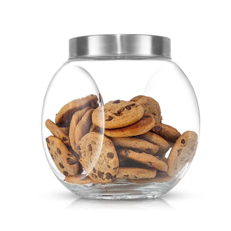 JoyFul Round Glass Cookie Jar, Candy Jar with Airtight Metal Lids - 67 oz - Set of 2 - 64 oz