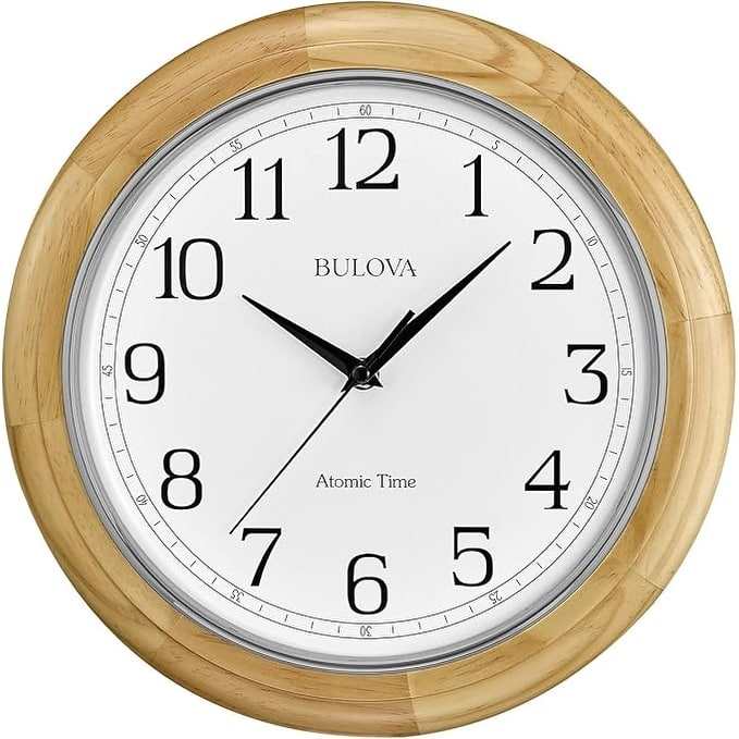 Bulova C5005 Wooden Atomic Analog Wall Clock