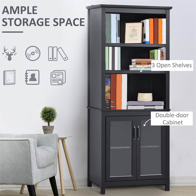 70" Tall Wooden Bookcase with Adjustable Shelves and Glass Door Storage Cabinet for Living Room - 30" W x 15.75" D x 70.75" H