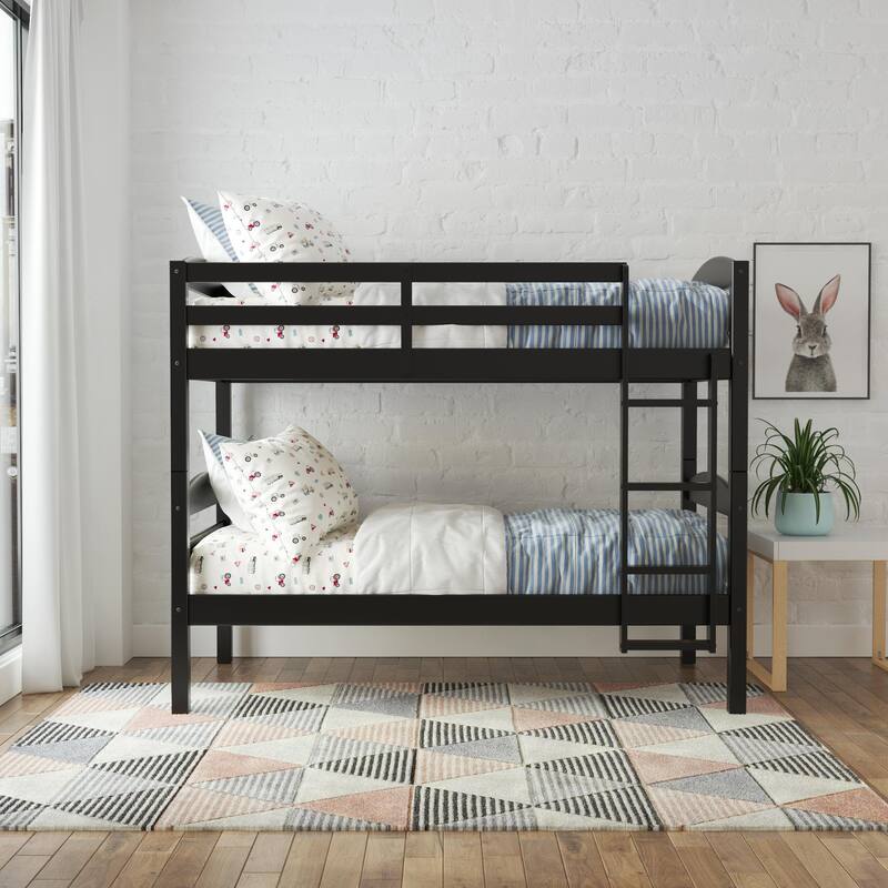 DHP Brady Solid Wood Twin-over-Twin Convertible Bunk Bed - Black