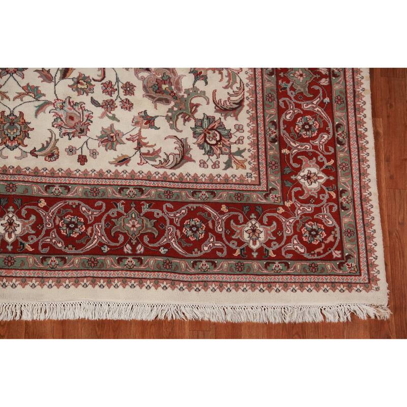 Ivory Floral Kashan Oriental Area Rug Hand-Knotted Wool Carpet - 7'10"x 10'1"