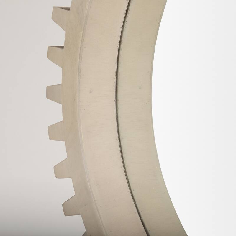 Sterling Off-White Solid Wood Frame Round Cog Mirror