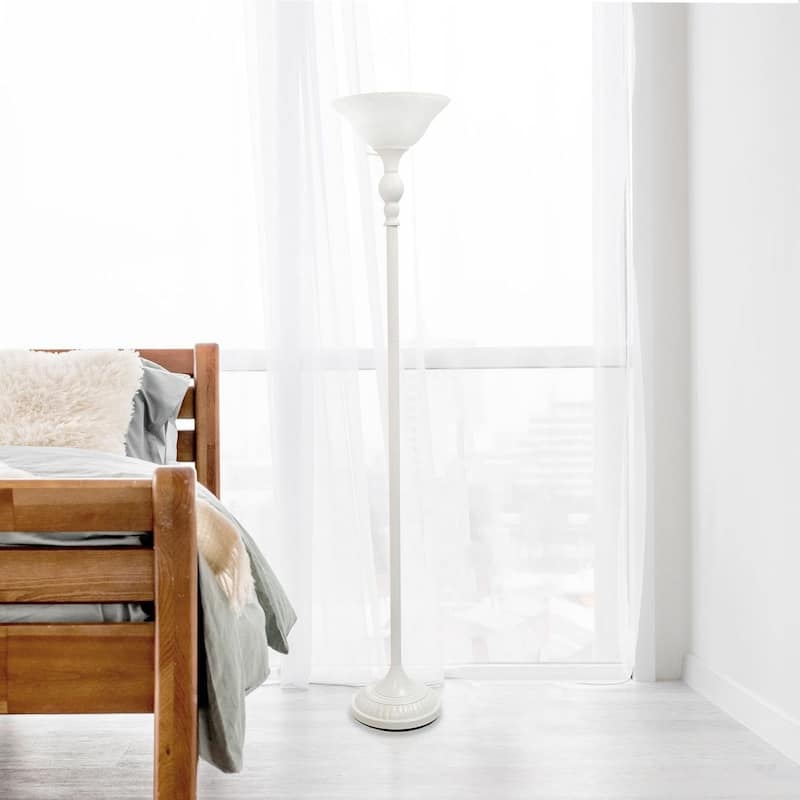 Classic 1 Light Torchiere Floor Lamp with Marbleized Glass Shade