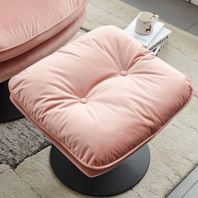 Swivel Leisure Chair Velvet Upholstered Lounge Chair Comfortable Deep Buttons Backrests Chair with Ottoman