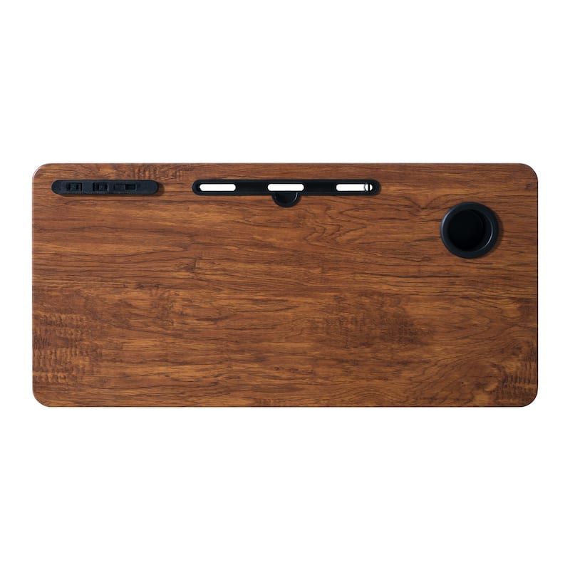 Height-Adjustable Overbed Table with Hidden Casters, Portable Bedside Desk with Tray, Pen Holder, USB & C-Type Ports