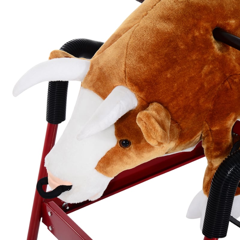 Light Brown Plush Bull Ride-On with Spring Frame and Foot Pedals Interactive Sounds for Kids - 39.25"L x 23.5"W x 30.25"H