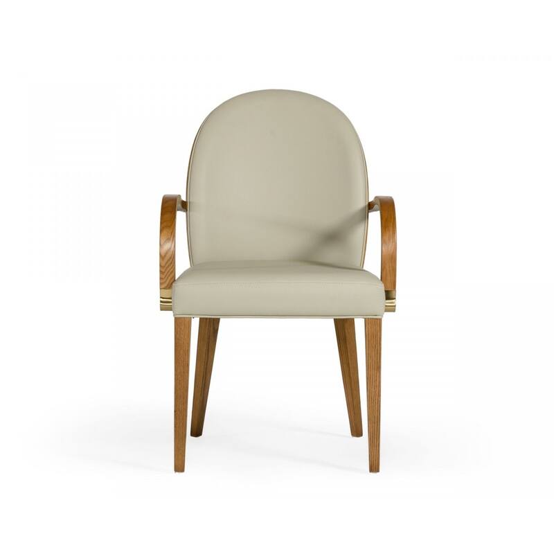 Upholstered Grey Faux Leather Dining Chair with Brown Wood Legs - 23" x 22" x 35"