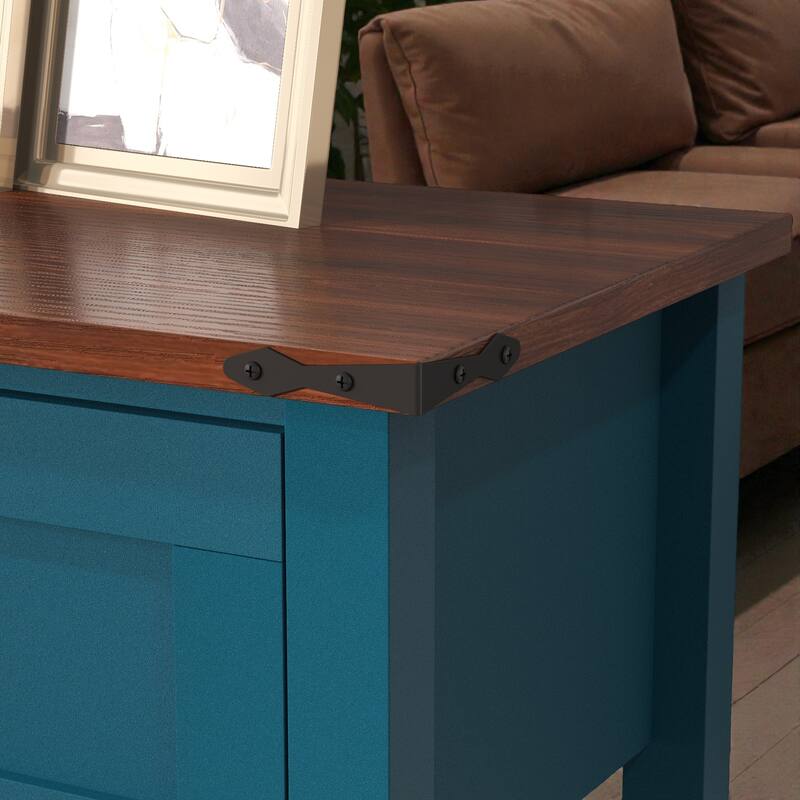 Farmhouse Console Table with 2 Drawers and Bottom Shelf, Rustic Entryway Table for Living Room and Hallway Storage