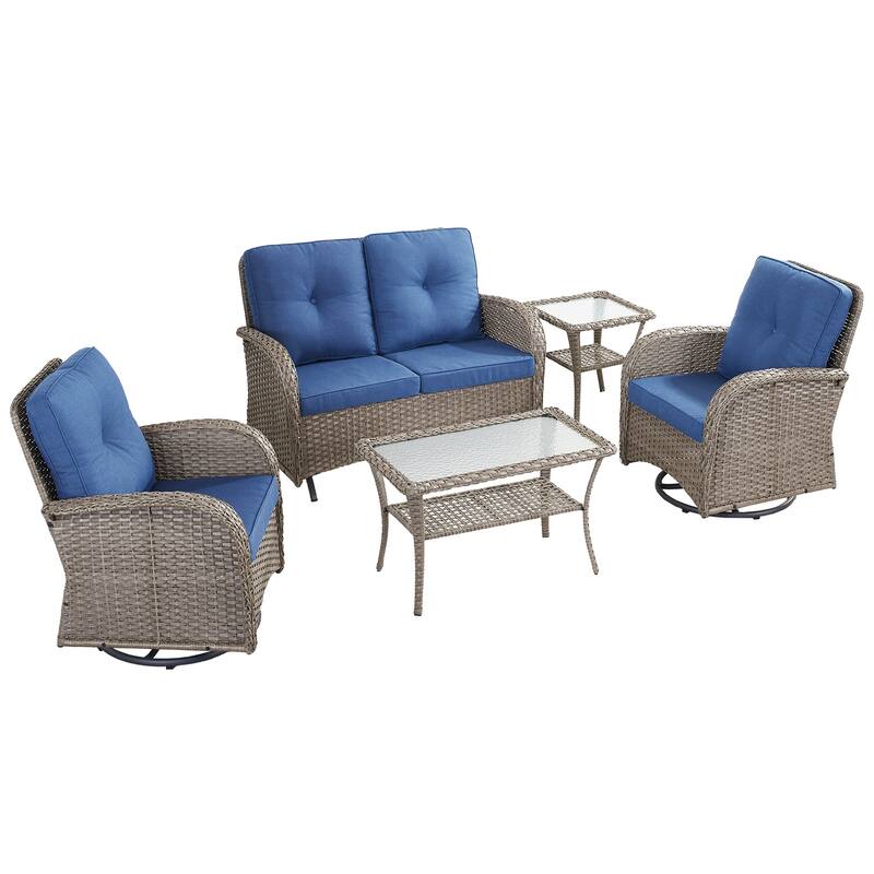 Outdoor Glider Loveseat Sofa with Swivel Chair Set