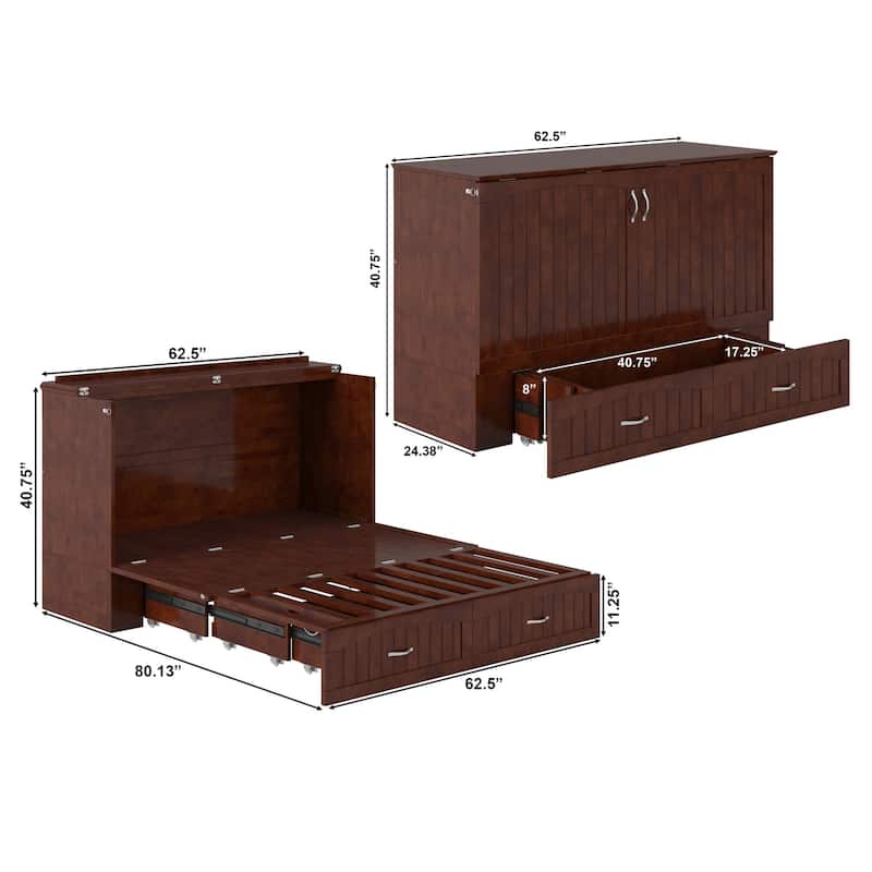 Aspen Queen Murphy Bed Chest with 6" Mattress