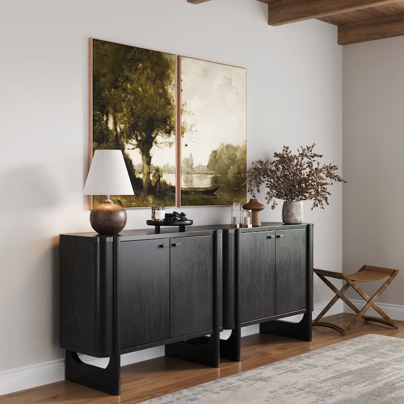 Solace Mid Century Modern Cabinet, Storage Accent Cabinet or TV Stand with Doors, Solid Wood Legs and Adjustable Shelf