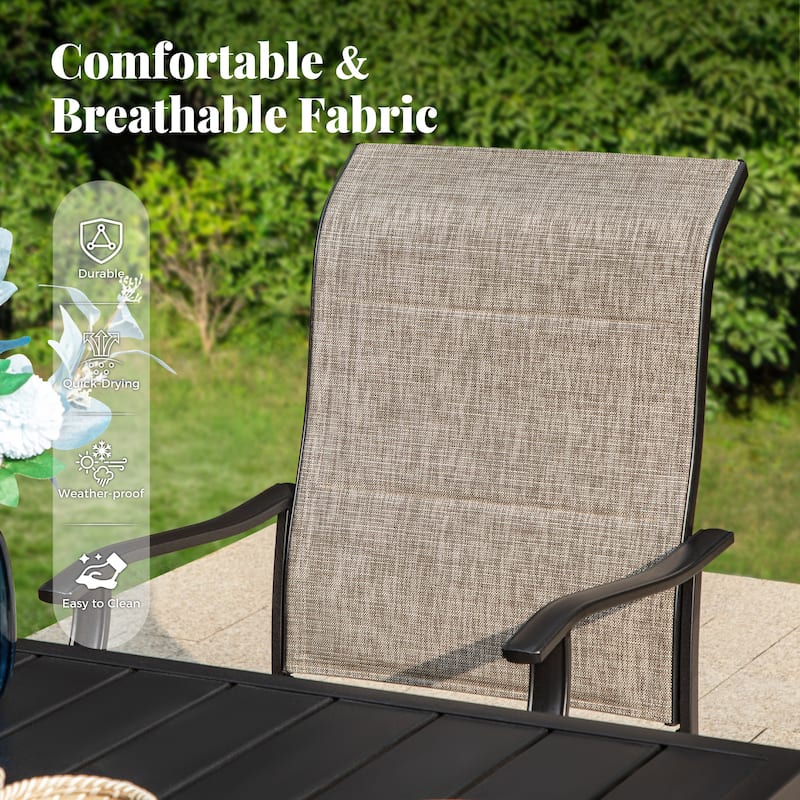 MAISON ARTS 5/7 Pieces Outdoor Patio Dining Set with Umbrella-hole RoundTable and Textilene Dining Chairs
