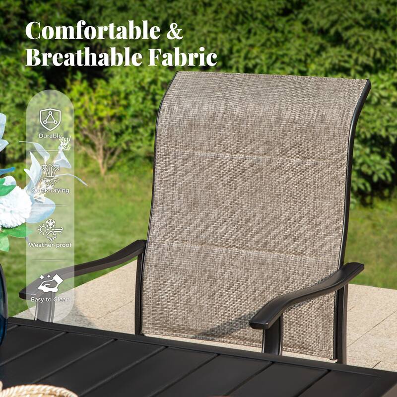 MAISON ARTS Patio Dining Set 9/7 Pieces Outdoor Metal Furniture Set, 8/6 C Spring Motion Chairs and 1 Expandable Table