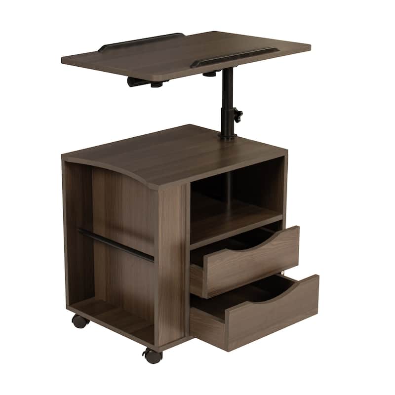 Height Adjustable Overbed End Table Wooden Nightstand with Swivel Top