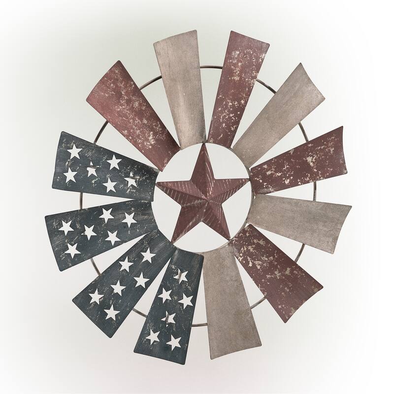 Alpine Corporation 21" Tall Indoor/Outdoor Patriotic Windmill Wall Art Decor