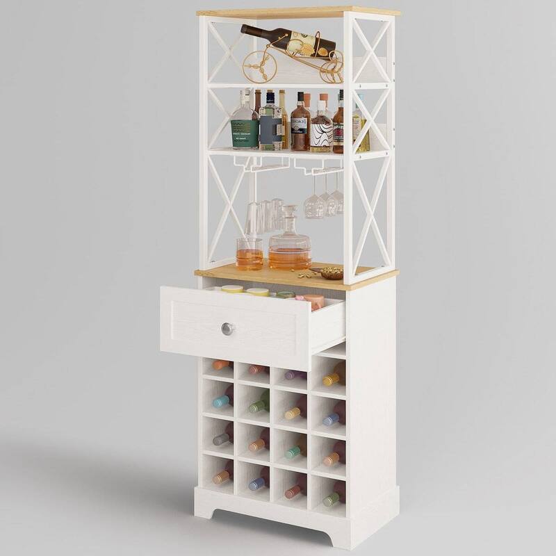 Metal MDF Wine Rack Cabinet with Drawer and Shelves - 65'' H X 13'' D x 21.3" W