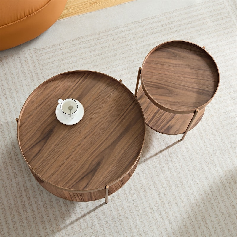 2-Piece 2 tier Round Coffee Table Set,Easy Assembly Nesting End Tables